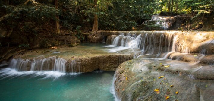 picturesque waterfall in rainforest on sunny day