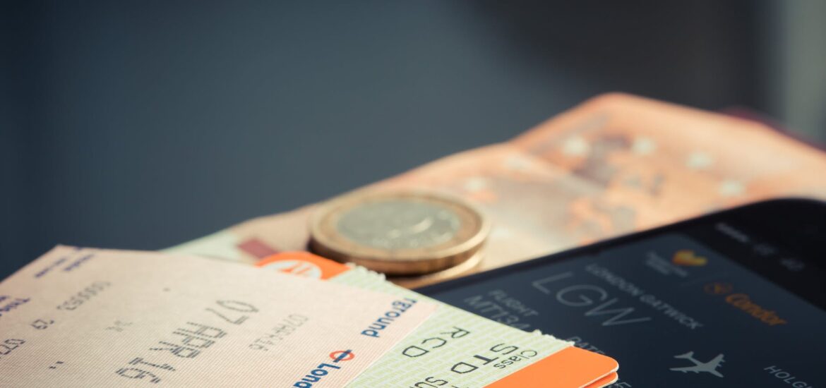 orange and green label airplane ticket