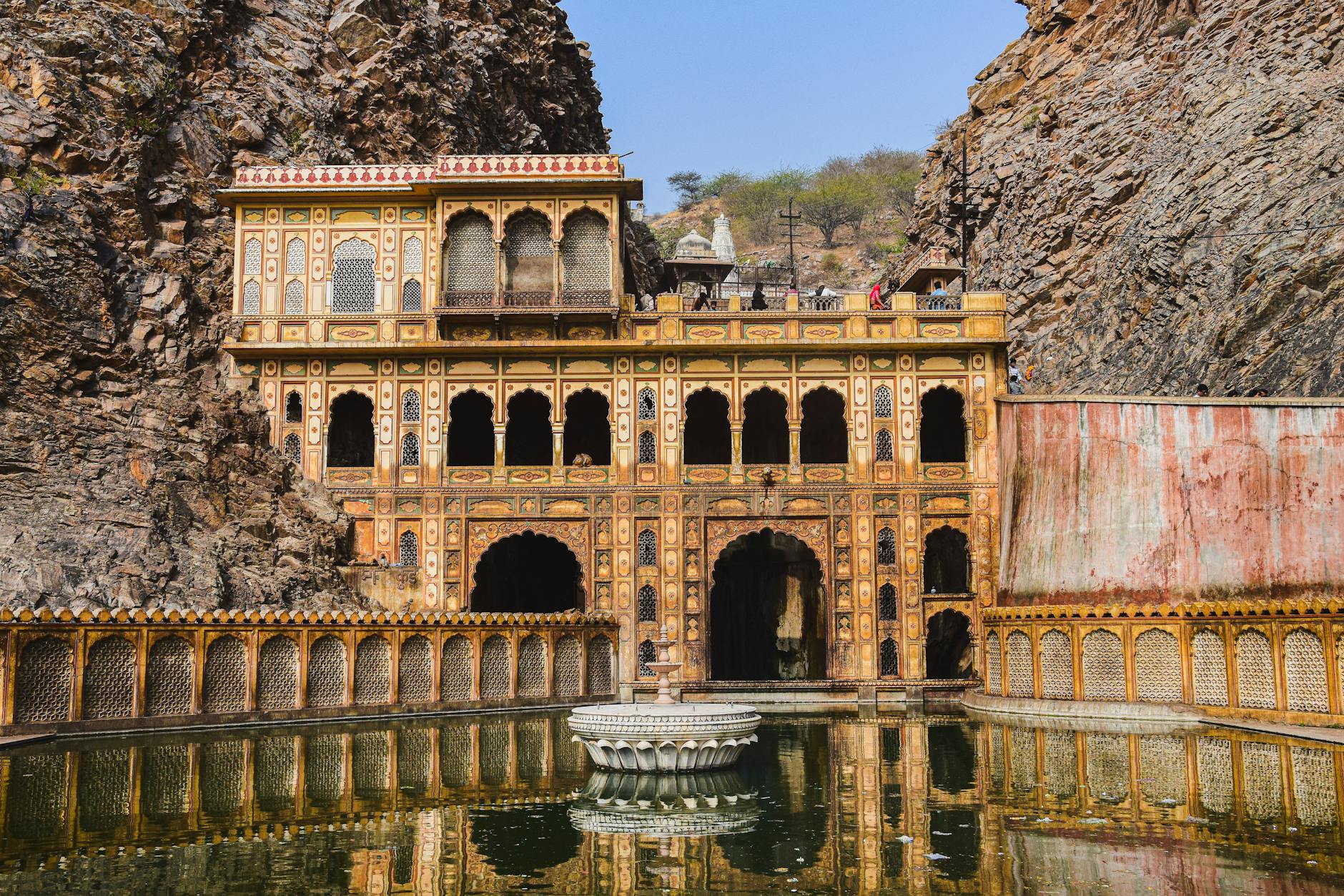 view of the monkey temple in jaipur india