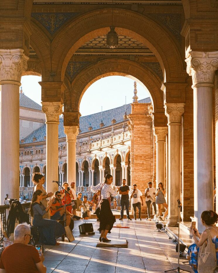 dancer and musicians at spain square in sevilla