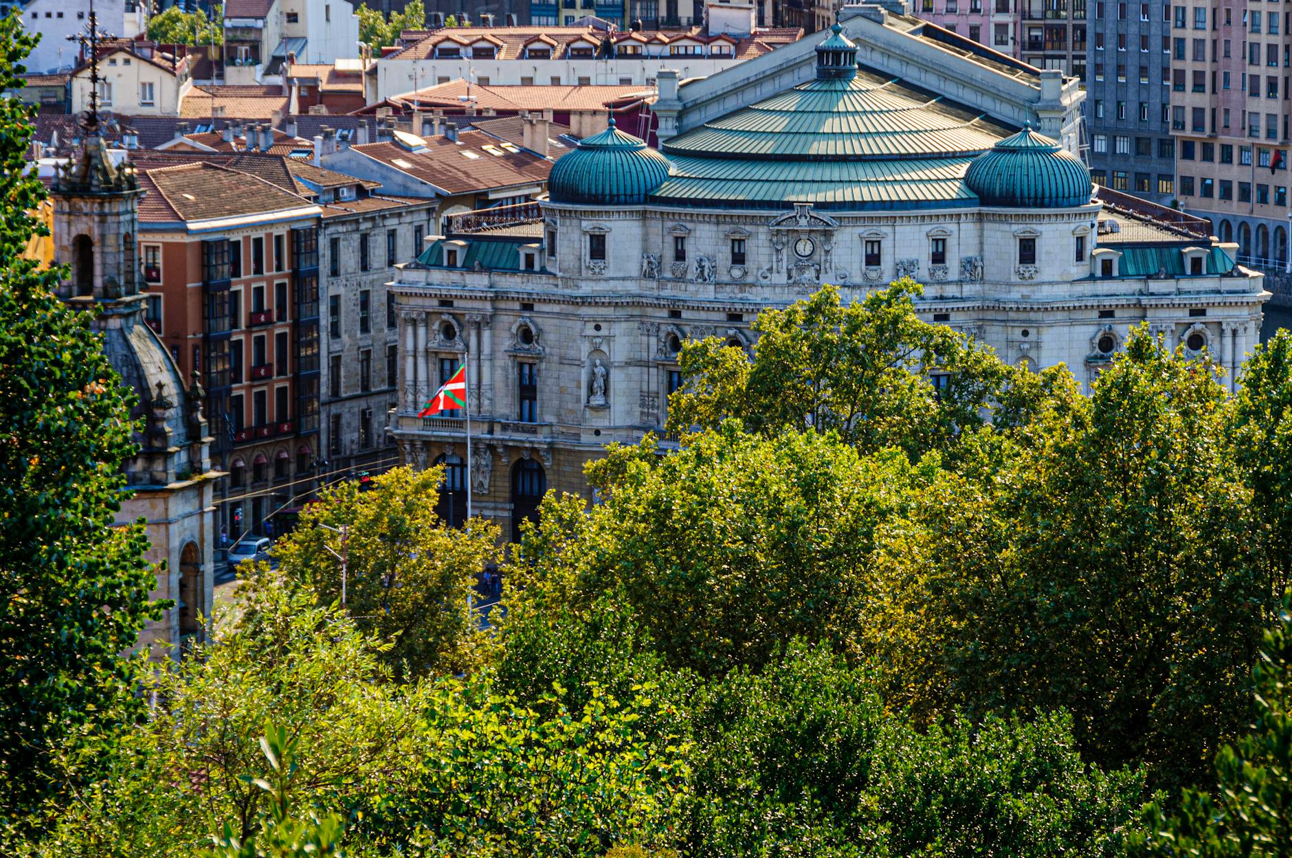 aerial view of the teatro arriaga an opera house in bilbao spain