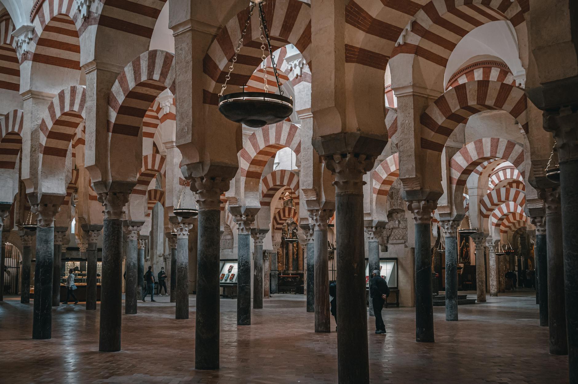 columns in the mosque cathedral of cordoba andalusia spain